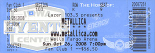 Live Metallica || 10/26/2008 - Wells Fargo Arena, Des Moines, IA 