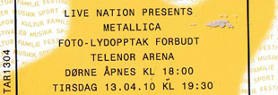 Live Metallica || 4/13/2010 - Telenor Arena, Oslo, NOR 