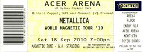 Live Metallica || 9/18/2010 - Acer Arena, Sydney, AUS 
