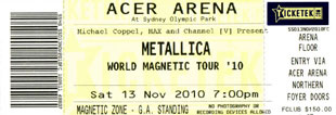 Live Metallica || 11/13/2010 - Acer Arena, Sydney, AUS 