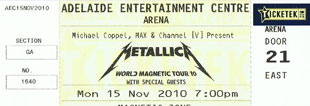 Live Metallica || 11/15/2010 - Entertainment Centre, Adelaide, AUS 