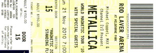 Live Metallica || 11/21/2010 - Rod Laver Arena, Melbourne, AUS 